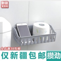 Xinjiang department store non-perforated toilet rack toilet bathroom wall rack plastic storage basket wash rack