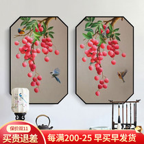 Lychee octagonal decorative hanging painting modern new Chinese living room Porch Restaurant fruit still life hand-painted oil painting inspirational