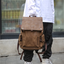 European station leather backpack mens backpack large capacity student schoolbag Korean computer bag fashion travel bag