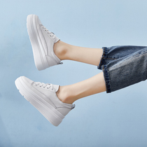 Tide brand 2021 Spring and Autumn new leather small white shoes women Inner high thick bottom muffin breathable white shoes trendy shoes