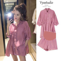 Pregnant womens summer suit fashion tide mom out of the coat Net red tremble casual shorts age two-piece summer