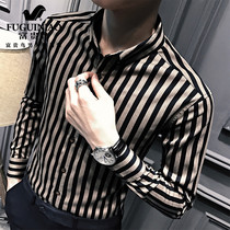  Rich bird long-sleeved shirt mens 2020 new slim stripe Korean version of the British mens shirt trend business mens clothing