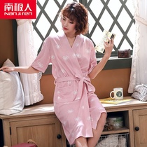 Sleeping Robe Woman Summer Pure Cotton Thin with lace sweet and cute student bathrobe long style short sleeve summer loving pyjamas home clothes