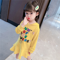 Girls Spring Autumn long sleeve sweater skirt 2021 new childrens foreign style base shirt pure cotton baby Autumn dress