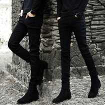 Hong Kong jeans mens black slim trend small pants Korean version of spring and summer new fashion youth wild pants