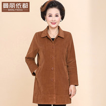 The elderly woman spring and autumn new corduroy jacket in the long cotton old man clothes noble foreign grandmother outfit