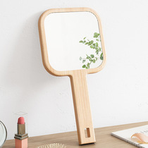 Solid Wood hand-held makeup mirror female portable mirror hand-held handle mirror European style large round beauty salon small mirror