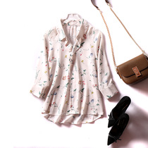 Export New idyllic plant flower front short back long loose thin Joker chiffon seven-point sleeve shirt