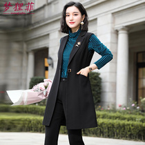 2021 spring and autumn new womens horse clip Korean version black slim-fit medium-long suit vest wild temperament jacket