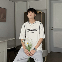 Hualun original design academy wind fake two-piece tops loose short-sleeved T-shirt men summer tide ins cotton t-shirt