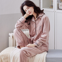 Pajamas female autumn and winter coral velvet plus velvet warm Lady island velvet home wear thin suit