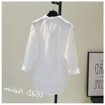 Double Pocket Front Short Rear Long White Shirt Woman 2021 Spring paragraph Han Edition Loose Art Bf Wind Leisure Shirt Tide