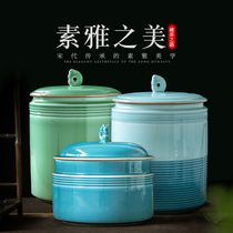 Jingdezhen ceramic sealed handmade shadow green tea pot tea cake Puer tea box Wake up tea set Storage tea pot tea tank