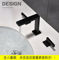 Kashito full copper hot and cold basin faucet three holes double hand wash basin faucet bathroom cabinet basin split faucet
