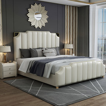  Modern light luxury bed ins leather bed Double bed Hong Kong style simple leather bed 1 8 wedding bed 1 5 meters master bedroom furniture