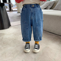 Child Jeans Spring Boy Handsome Pants Spring Autumn Style Foreign Air Baby Outside Wearing Boy Clothing Pants Tide