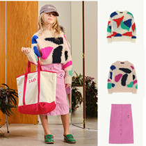Daddys home TAO new childrens geometric color color wool sweater Pink Fashion One-Step skirt 79