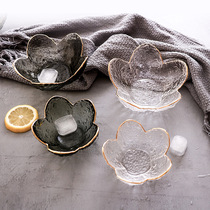 Creative Japanese tobacco gray gold petal glass bowl irregular household glass bowl fruit bowl salad bowl set