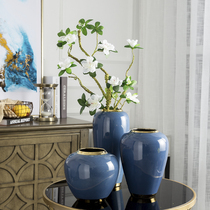 Nordic simple blue ceramic light luxury vase model room decoration living room flower arrangement table dry flower Flower Flower Flower