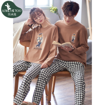 Couple pajamas female spring and autumn long sleeve cotton ins Net red cute cartoon mens home clothing set autumn and winter
