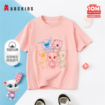 Abckids Girls Short-sleeved T-shirt Cotton Baby Half-sleeve Summer Childrens Clothing Girls Top Net red T-shirt Summer