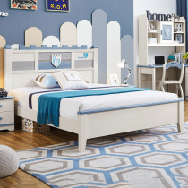 Nordic white wax solid wood childrens bed boy single Mediterranean Prince childrens room furniture combination set 1 5 meters