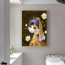 Hand-painted Oil Painting Hyun Guan Creative Meow of the Martians Small Crowdliving Room Decoration Painting Pet Store Cat Dog Shop Café Fresco