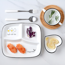 Ceramic tableware Fat reduction quantitative grid plate Childrens breakfast plate for one person Household adult separation three grid plate