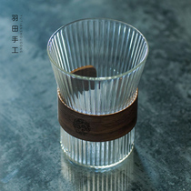 Japanese creative new tea cup wooden buckle anti-hot glass vertical grain texture handmade thickened heat-resistant Green Tea Tea Cup