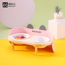 New Cat Bowl ceramic Double bowl High foot bowl Cat Cat Supplies Pitched Bowl Dog Bowl Pet Ceramic Bowl Cat Cat Food Furniture