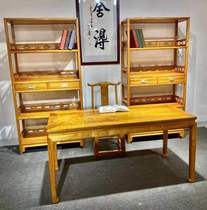 Gold Silk Nanwood Desk Small Leaf Zhen Nanshui Corrugated Desk Bookcase Combination Imitation Ancient Chinese Book Room Bookcase