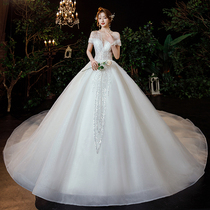  High-end main wedding dress 2021 new French bridal temperament one-shoulder luxury big tail niche design