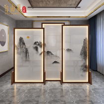 New Chinese solid wood luminous screen with lamp screen 3 screen decoration living room hotel tea room company custom LOGO partition
