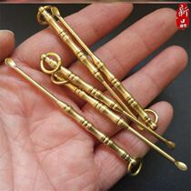 Titanium alloy brass toothpicks with earthen spoon Dual-purpose integrated double head portable key buckle metal gourd pendant single ring