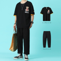 Pure Cotton Half Sleeve Male Loose Tide Signs upper clothes 2021 Summer slim fit set with handsome short sleeve t-shirt