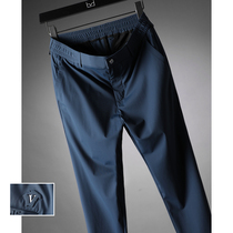 Cold summer high-end silky skin-friendly fabric ultra-thin icy elastic elastic elastic waist mens straight casual pants