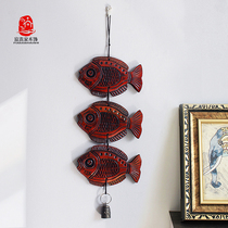 Chinese wood carving creative home living room wall decoration wind chimes three-dimensional fish wall decoration door wall decoration pendant wall hanging