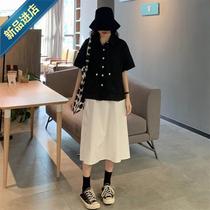 Summer new Korean version Student wide 16 pine short sleeve shirt with long section A word half body dress Fashion two suit women