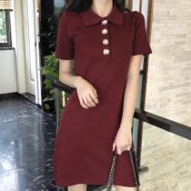 Korea counter summer 2021 New temperament polo collar knitted skirt female Korean slim slim dress Tide women