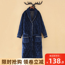 Winter New flannel mens cotton pajamas padded coral velvet bathrobe extended home wear mens robe