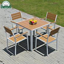 Outdoor Table And Chairs Patio Garden Balcony Outdoor Waterproof Plastic Wood Long Table Furniture Cafe Solid Wood Casual Chair Combo