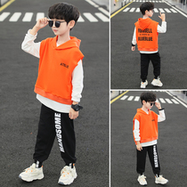 Childrens clothing boys autumn suit foreign style three-piece set 2021 new boy big child fake two Spring and Autumn Tide children