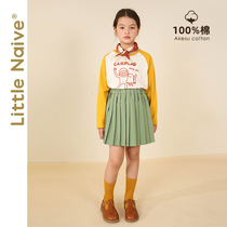 LittleNaive joint girl print T-shirt long sleeve cotton spring and autumn children shoulder sleeve cartoon top