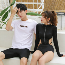 Couple swimsuit sports hot spring conservative black thin waist small sexy swimsuit one-piece triangle five-point swimming trunks