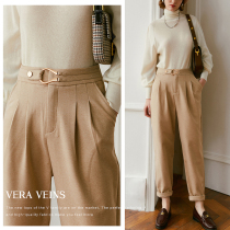 Metal buckle high waist casual suit pants 2021 spring new female loose slim Joker thick hairy radish pants