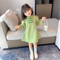 Girls cheongsam dress 2021 Autumn New National Style Children Baby spring and autumn cotton long sleeve skirt tide