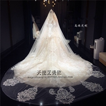 New retro court fan lace wedding ceremony big yarn Bride wedding long tail wide tail wide veil