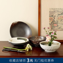 Japanese-style ceramic flower pot Sword mountain flower arrangement Chinese Zen retro flower Road Xiaohara Flow flower square home decoration ornaments