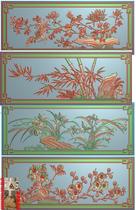 New Melan bamboo and chrysanthemum four seasons flower hoard panel baffle carved figure jdp relief figure Gray scale figure Wood carving figure