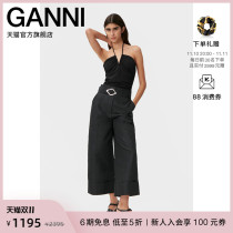 Ganni Womens 2022 New Black High Waist Loose Ninth Pants Suit Pants Wide Leg Pants F7112099